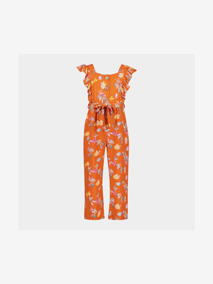 Younger Girl's Orange Fruit Lolly Print Jumpsuit