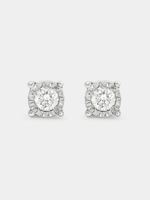 Sterling Silver Lab Grown Diamond Women’s Illusion Solitaire Stud Earrings
