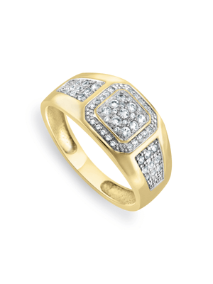 9ct Yellow Gold Diamond & Created Sapphire Men's Dress Ring