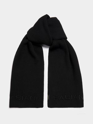 Fabiani Men's Ribbed Embroidered Black Scarf