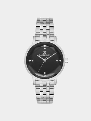 Daniel Klein Women’s Black Dial Silver Plated Bracelet Watch