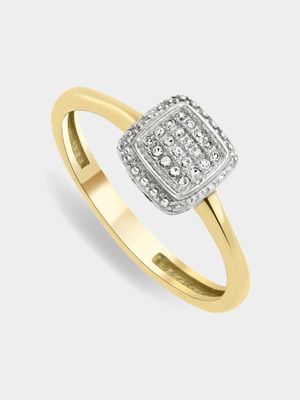 Yellow Gold Diamond & Created Sapphire Women's Dainty Cushion Ring
