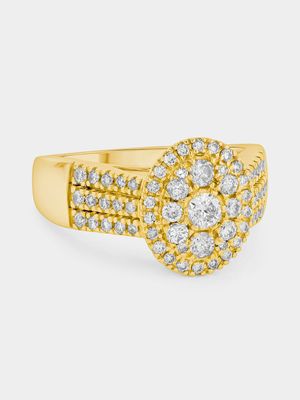 Yellow Gold 0.75ct Diamond Oval Halo Ring