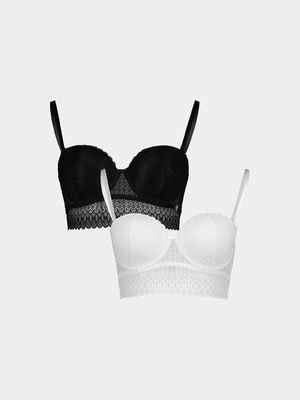 2 Pack Balconette Bras with Lace