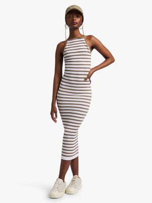 Women's White & Natural Stripe Seamless Dress