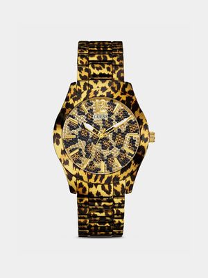 Guess Women's Fierce Gold Plated Stainless Steel Leopard Bracelet Watch