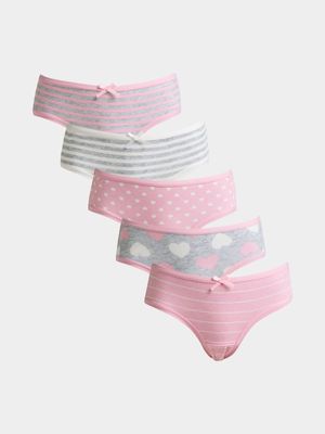Girl's Grey & Pink 5-Pack Panties