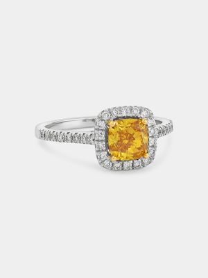 White Gold 1ct Yellow Lab Grown Diamond Women’s Cushion Halo Ring