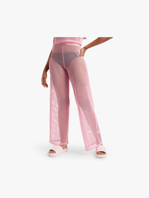 Women's Pink Crochet Co-Ord Wide Leg Pants
