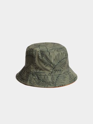 Boy's Fatigue Leaf Print & Orange Reversible Bucket Hat