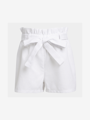 Older Girl's White Paperbag Shorts