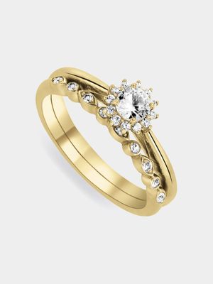 Gold Diamond & Created White Sapphire Rosy Twinset Ring