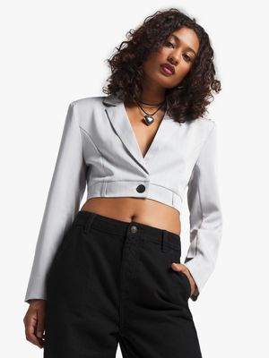 Women's Grey Cropped Pinstripe Blazer