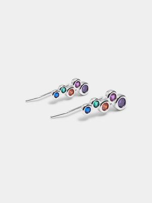 Rhodium Plated Creeper stud with multi colour CZ's Earrings
