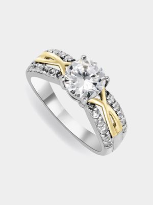 Yellow Gold & Sterling Silver Cubic Zirconian Infinity Pave Ring