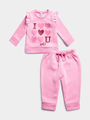 Jet Toddler Girls Pink Hearts Active Set Fleece