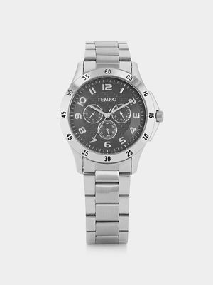 Tempo Men’s Silver Plated Black Multifunction Dial Bracelet Watch