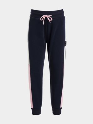 Older Girl's Navy & Pink Colour Block Joggers