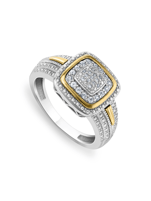 Yellow Gold & Sterling Silver Diamond & Created Sapphire  Cushion Ring