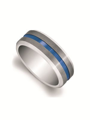 Tungsten Men’s Blue Stripe Ring