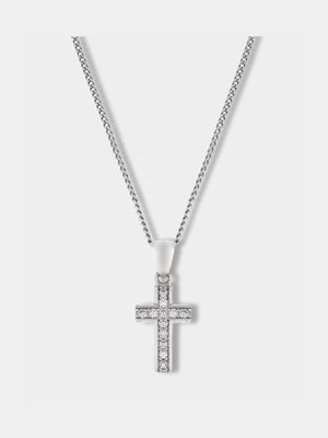 Sterling Silver Cubic Zirconia Kid's Petite Pave Cross Pendant Necklace