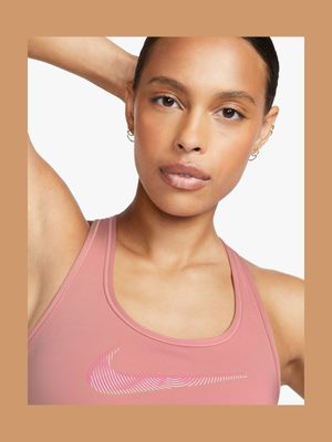Womens Nike Dri-Fit Swoosh Padded Medium Impact Pink Bra