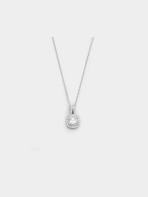 Sterling Silver Cubic Zirconia Double Halo Cushion Pendant