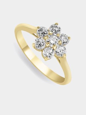 Yellow Gold, Cubic Zirconia  Flower design Cluster Ring