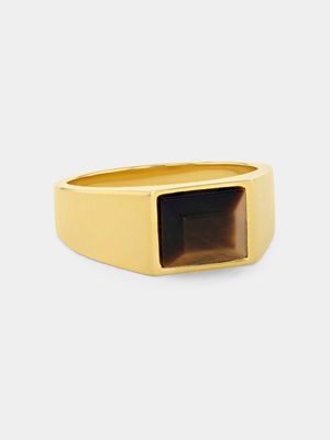 Stainless Steel Gold Plated Men’s Tiger’s Eye Signet Ring