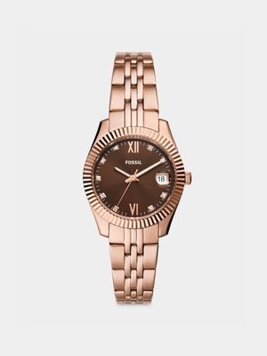 Fossil Scarlette Brown Dial Rose Plated Stainless Steel Bracelet Watch