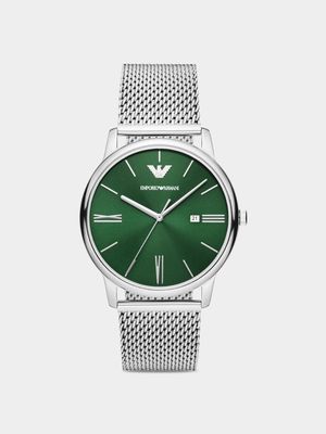 Emporio Armani Green Dial Stainless Steel Mesh Watch