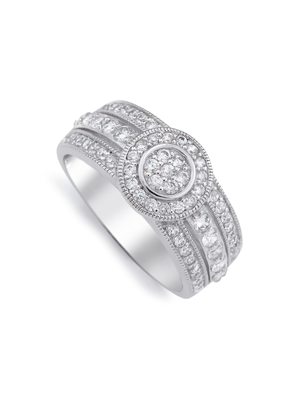 Sterling Silver & Cubic Zirconia Tube Detail Ring