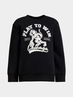 Younger Boy's Black Graphic Print Sweat Top