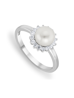 Cheté Sterling Silver Freshwater Pearl & Cubic Zirconia Halo Ring
