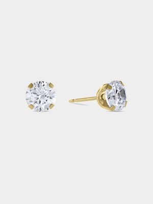 Gold -Tone Stainless Steel 6mm Round Cubic Zirconia  Studs