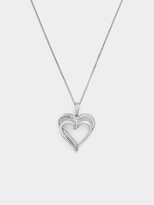 Sterling Silver Lab Grown Diamond Open Double Heart Pendant