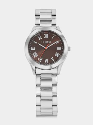 Tempo Silver Plated Brown Dial Bracelet Watch