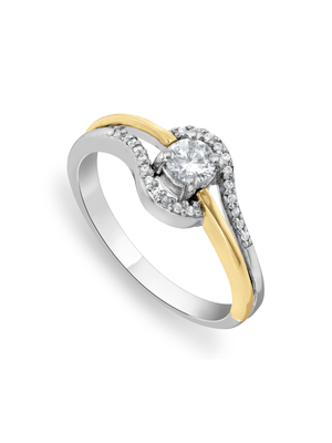 Yellow Gold & Sterling Silver Cubic Zirconia Women’s Halo Ring