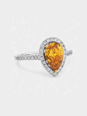 White Gold 1.55ct Yellow Lab Grown Diamond Women’s Pear Halo Ring