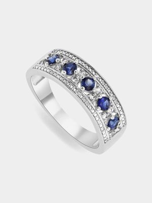 Sterling Silver Diamond & Created Sapphire Oasis Ring