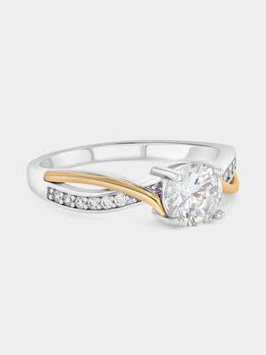 Yellow Gold & Sterling Silver Cubic Zirconia Round Twist Ring