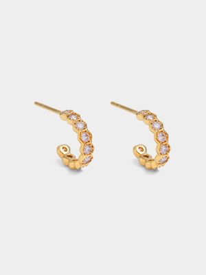 18ct Gold Plated Hexagon Tube CZ Hoops