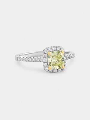 White Gold 1.15ct Yellow Lab Grown Diamond Women’s Cushion Halo Ring