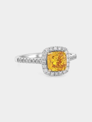 White Gold 1.51ct Yellow Lab Grown Diamond Women’s Cushion Halo Ring