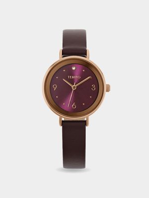 Tempo Ladies Berry Leather Watch