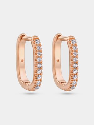 Rose Gold Plated Cubic Zirconia Women’s Pavé Mini Rectangle Hoop Earrings