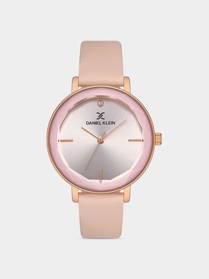 Daniel Klein Rose Plated Nude Leather Watch
