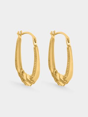 Yellow Gold Wave design Creole Earrings
