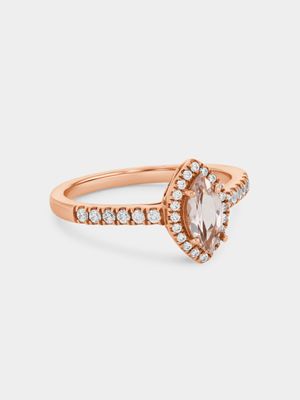Rose Gold 0.25ct Diamond & Pink Morganite Marquise Halo Ring