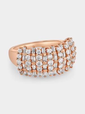 Rose Gold 1.50ct Diamond Round Baguette Row Ring